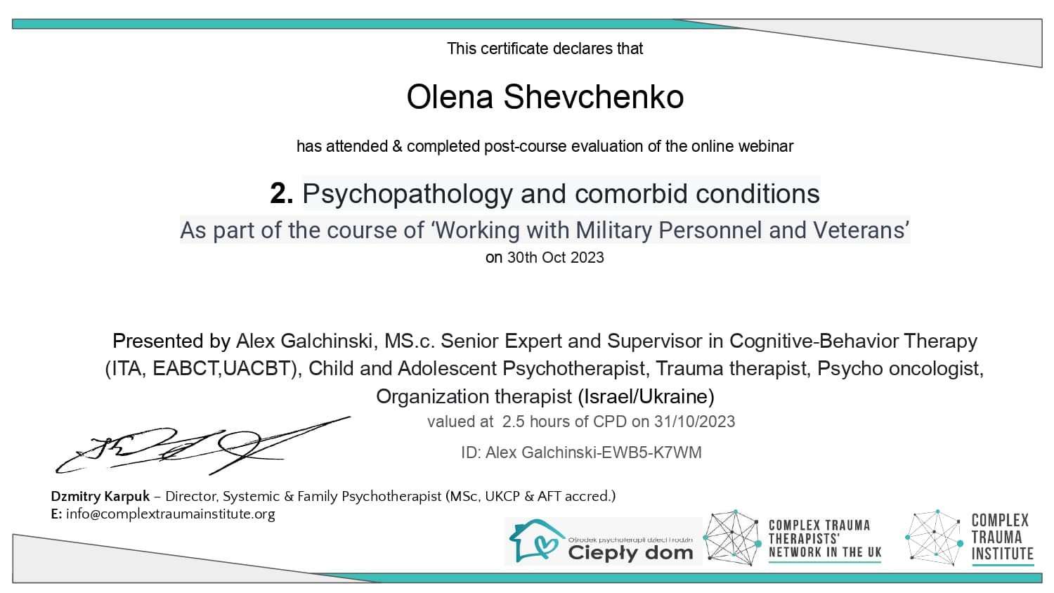 Certificate Zanyattya 2 31.10 Certificate Zanyattya 2 31.10