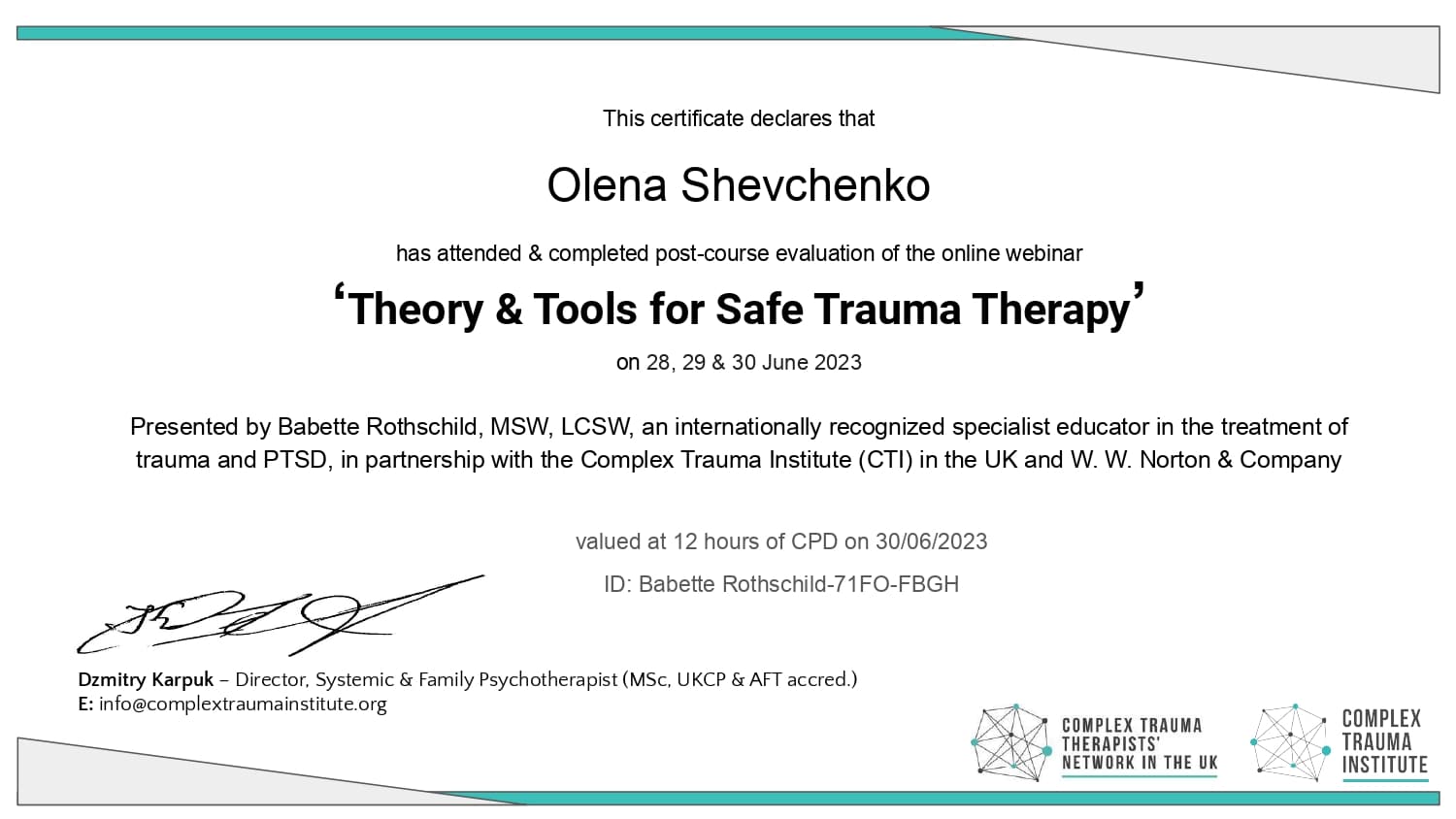 Certificate Forma zvorotnogo zv yazku na vebinari Babette Rothschild Certificate Forma zvorotnogo zv yazku na vebinari Babette Rothschild